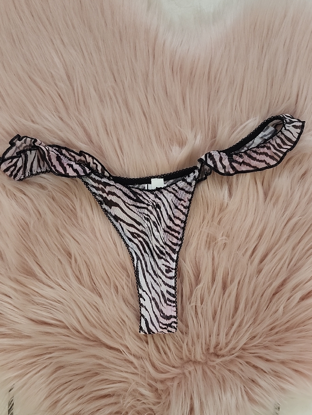 Brand New PINK VICTORIA'S SECRET MESH RUFFLE THONG-S